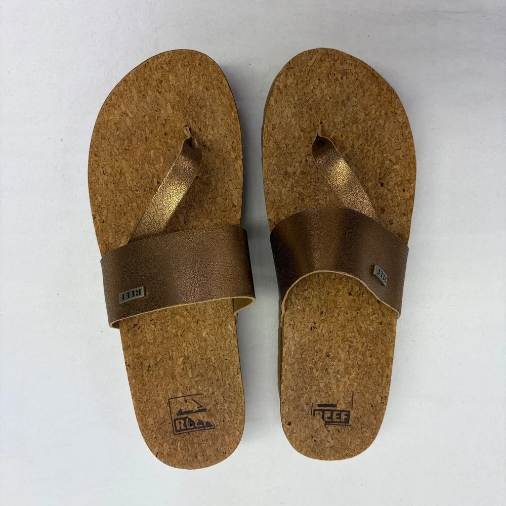 Reef Cushion Sol Hi Sandals Womens 9 Bronze Metallic Cork Platform Flip Flops